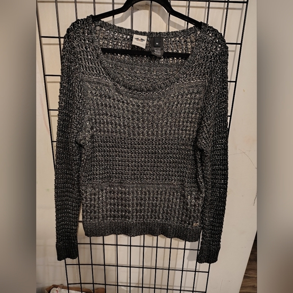 Harley Davidson Women's Sweater Black Metallic Silver Mesh - Picture 1 of 7